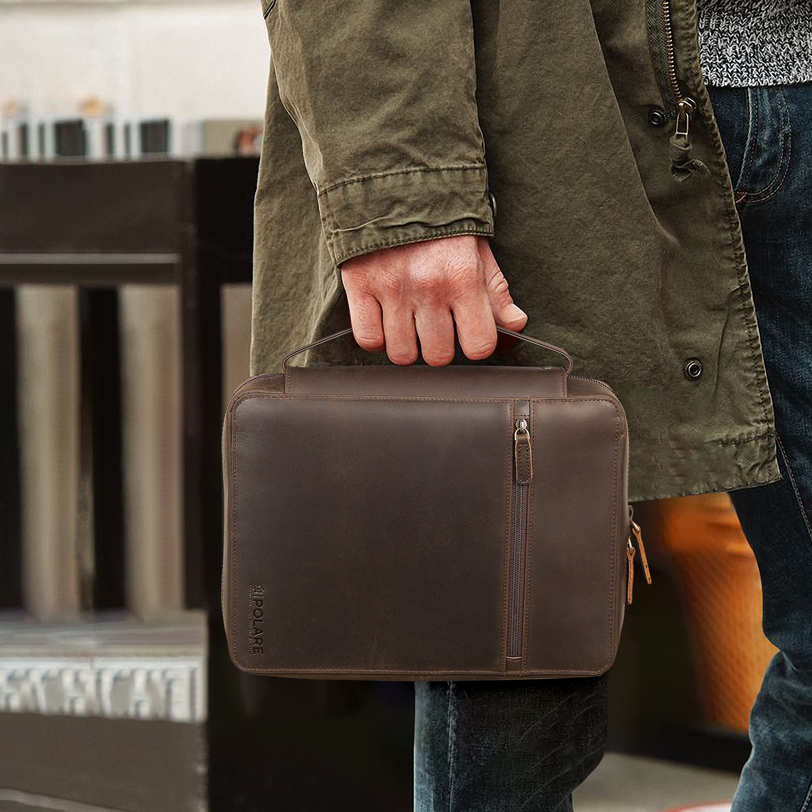 Cowhide Leather Bible Cover Church Bag Bible Protective Book Holder (Handheld Bible Carrying Case)