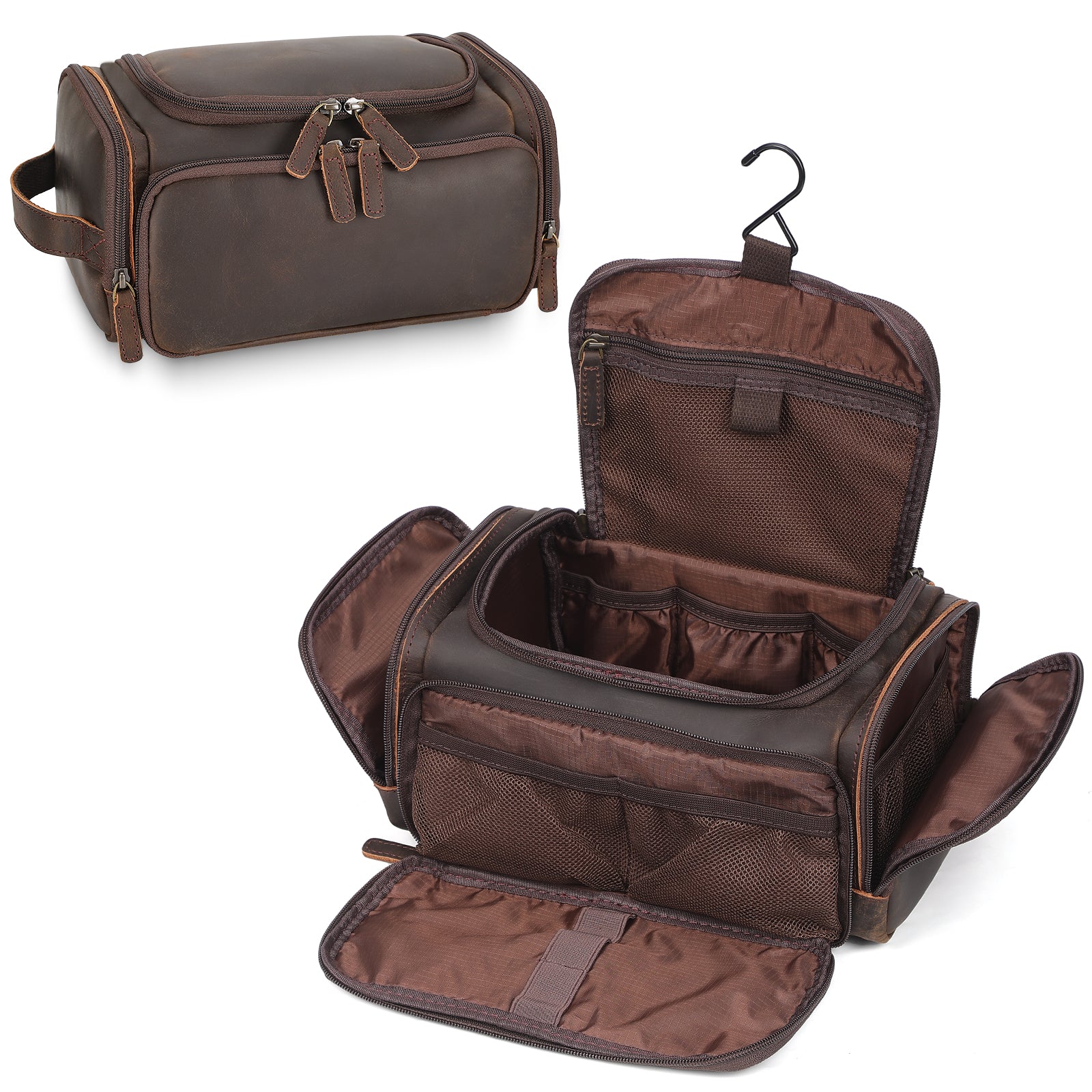 Leather Travel Toiletry Bag Hanging Makeup Cosmetic Wash Case