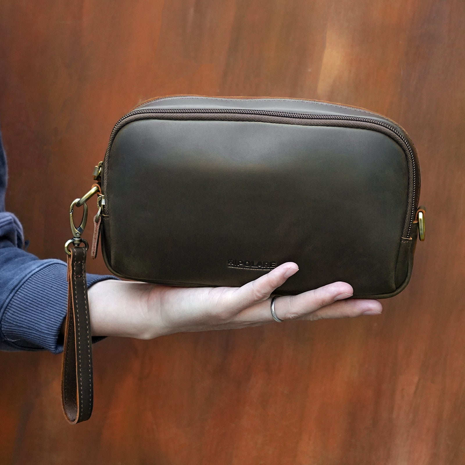 Leather Travel Electronics Organizer Case Cable Storage Carry Bag (Scenario Shows)