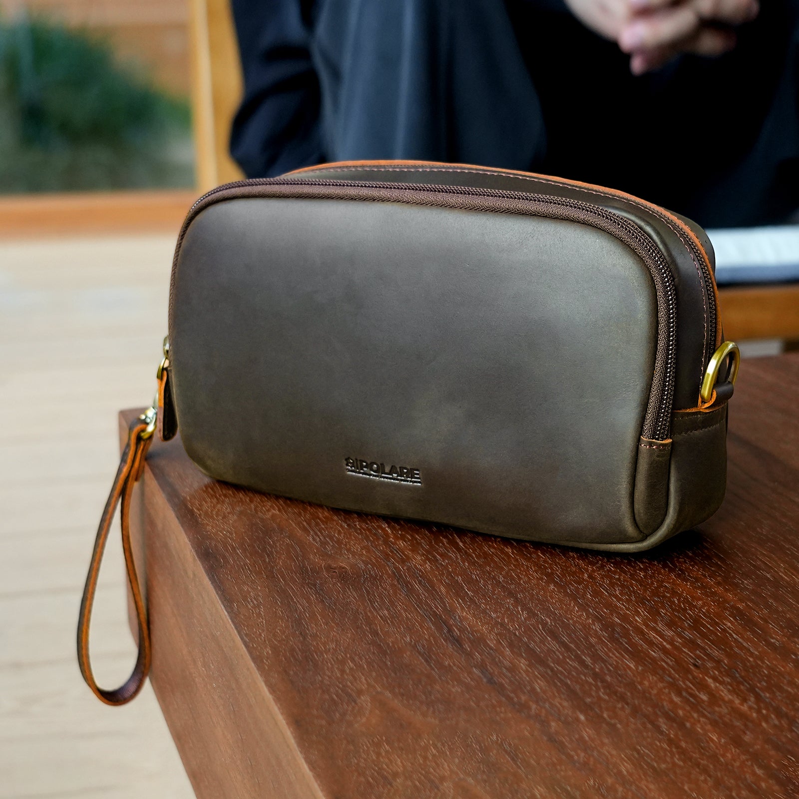 Leather Travel Electronics Organizer Case Cable Storage Carry Bag (Scenario Shows)