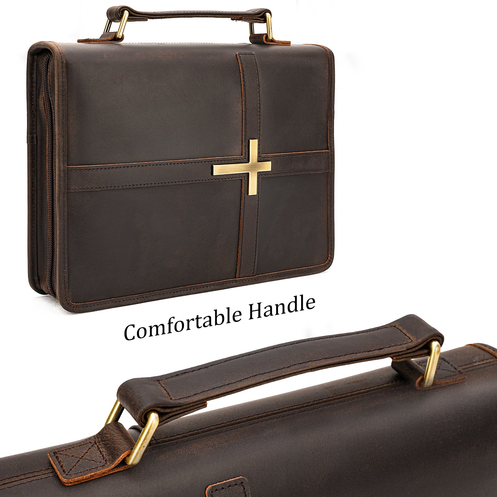 Leather Bible Cover with Cross comfortable leather handle