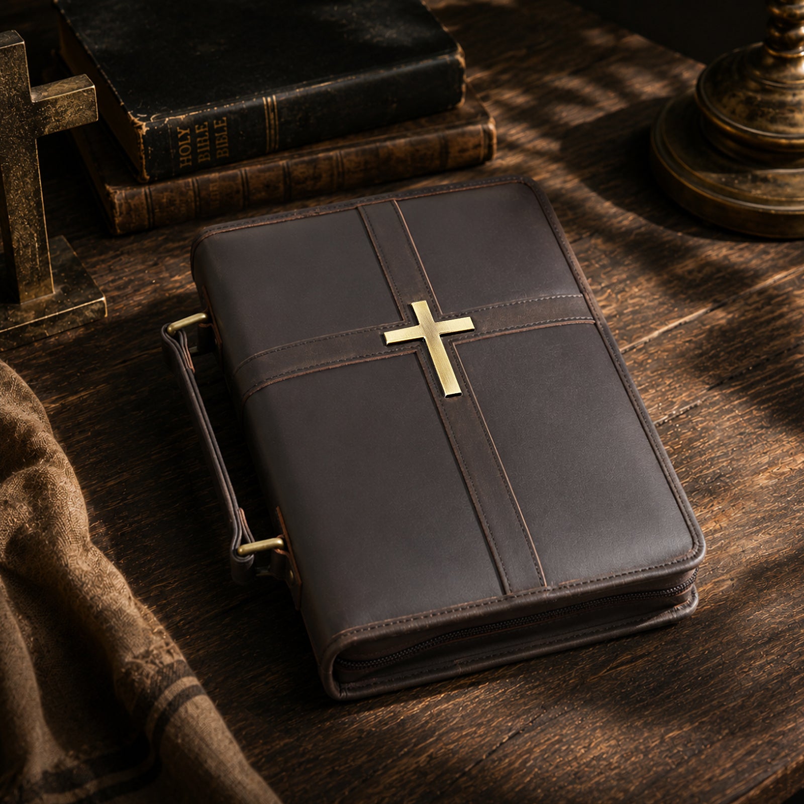 Leather Bible Cover with Cross vintage Christian Bible cover