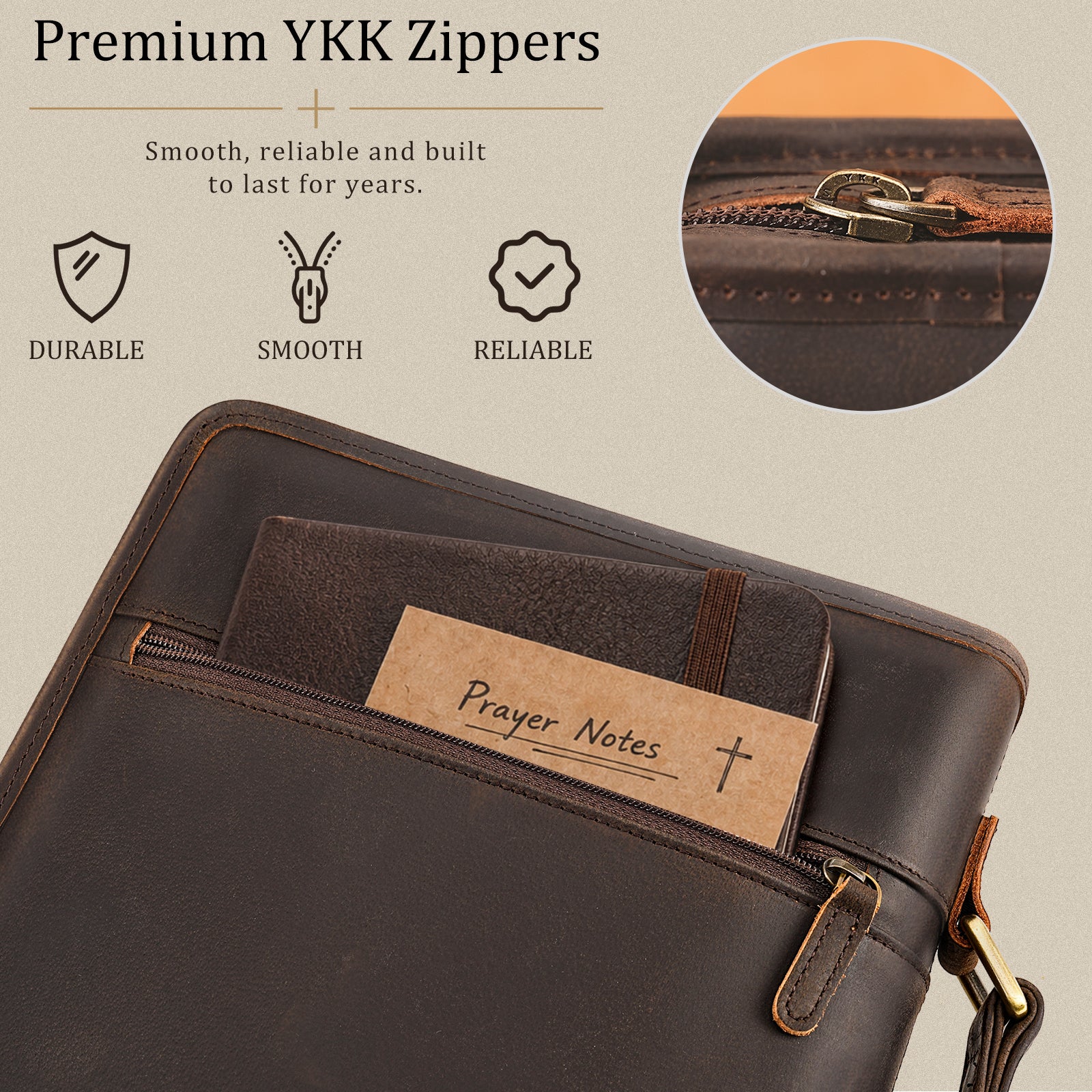 Leather Bible Cover with Cross YKK zipper Bible carrying case