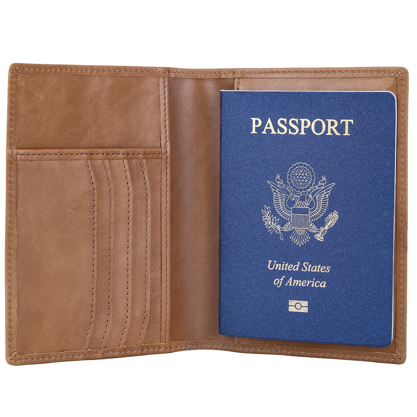 Leather Passport Wallet for Men, Slim Bifold Card with RFID Blocker