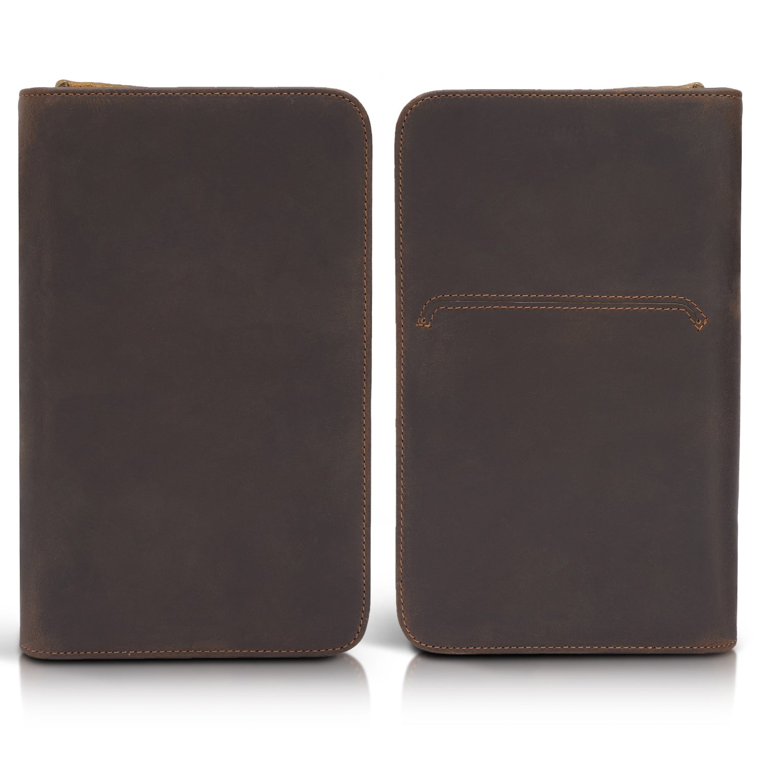 Polare Leather Passport Holder Cover Case (Dark Brown,Front and Back)