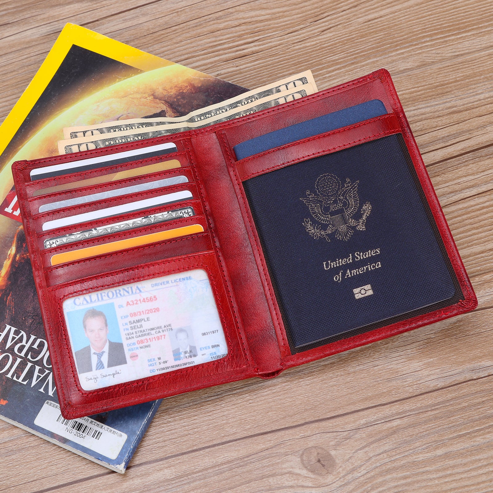 Polare RFID Blocking Leather Passport Holder Travel Bifold Wallet (Scenario Shows)