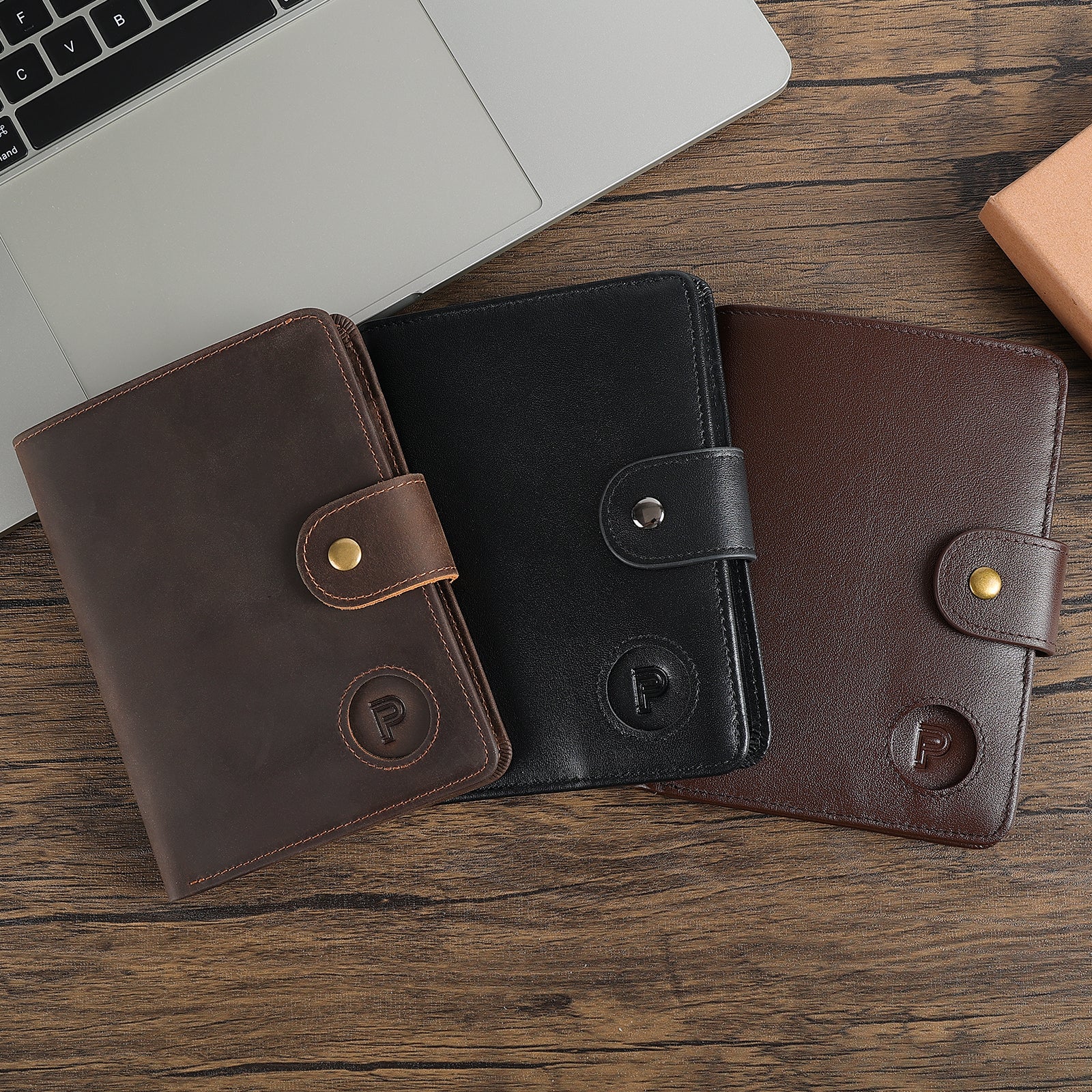 Luxury RFID Blocking Leather Passport Holder with AirTag Slot