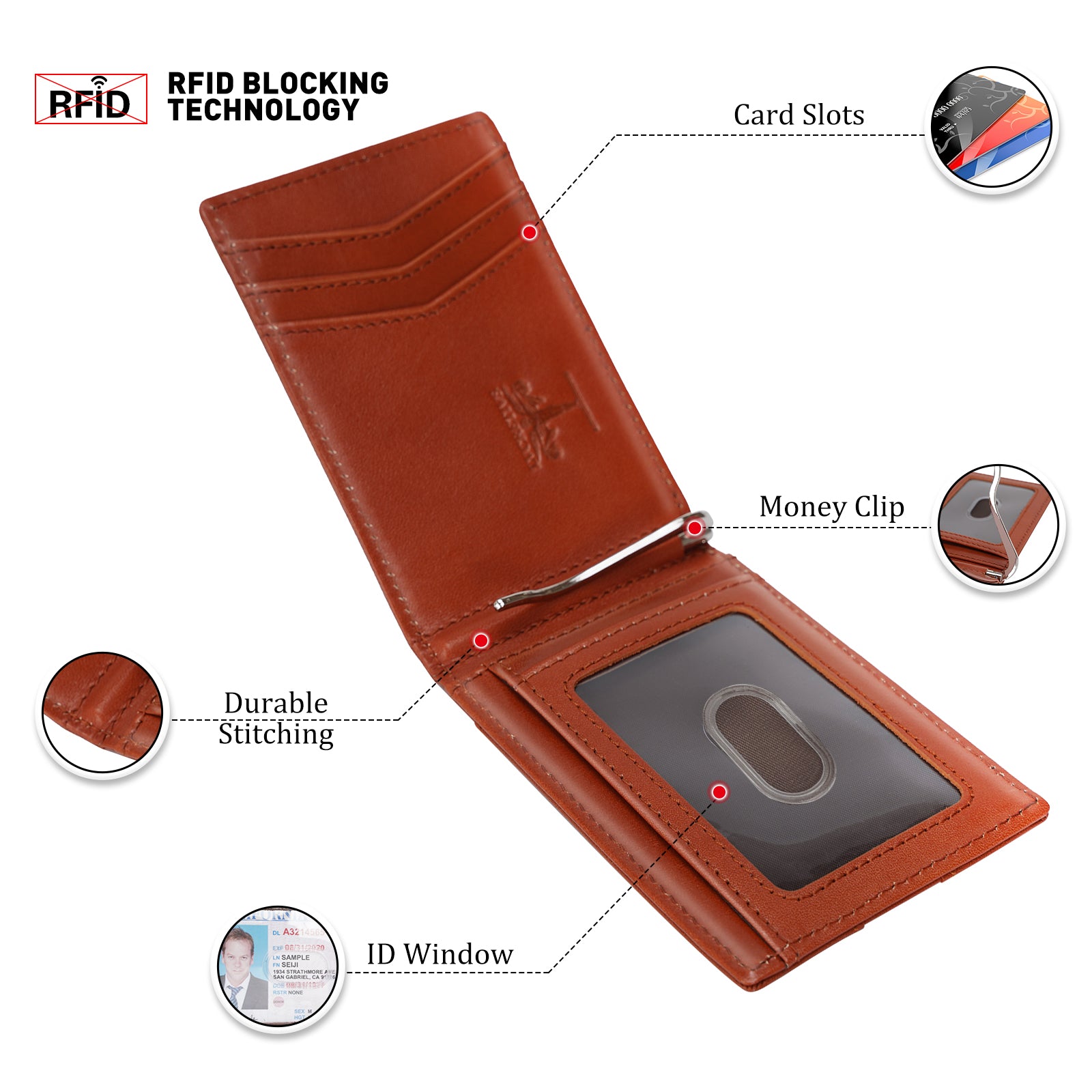 LVCRETIVS Slim Bifold Vegetable Tanned Leather Minimalist Front Pocket Wallets (RFID Blocking)