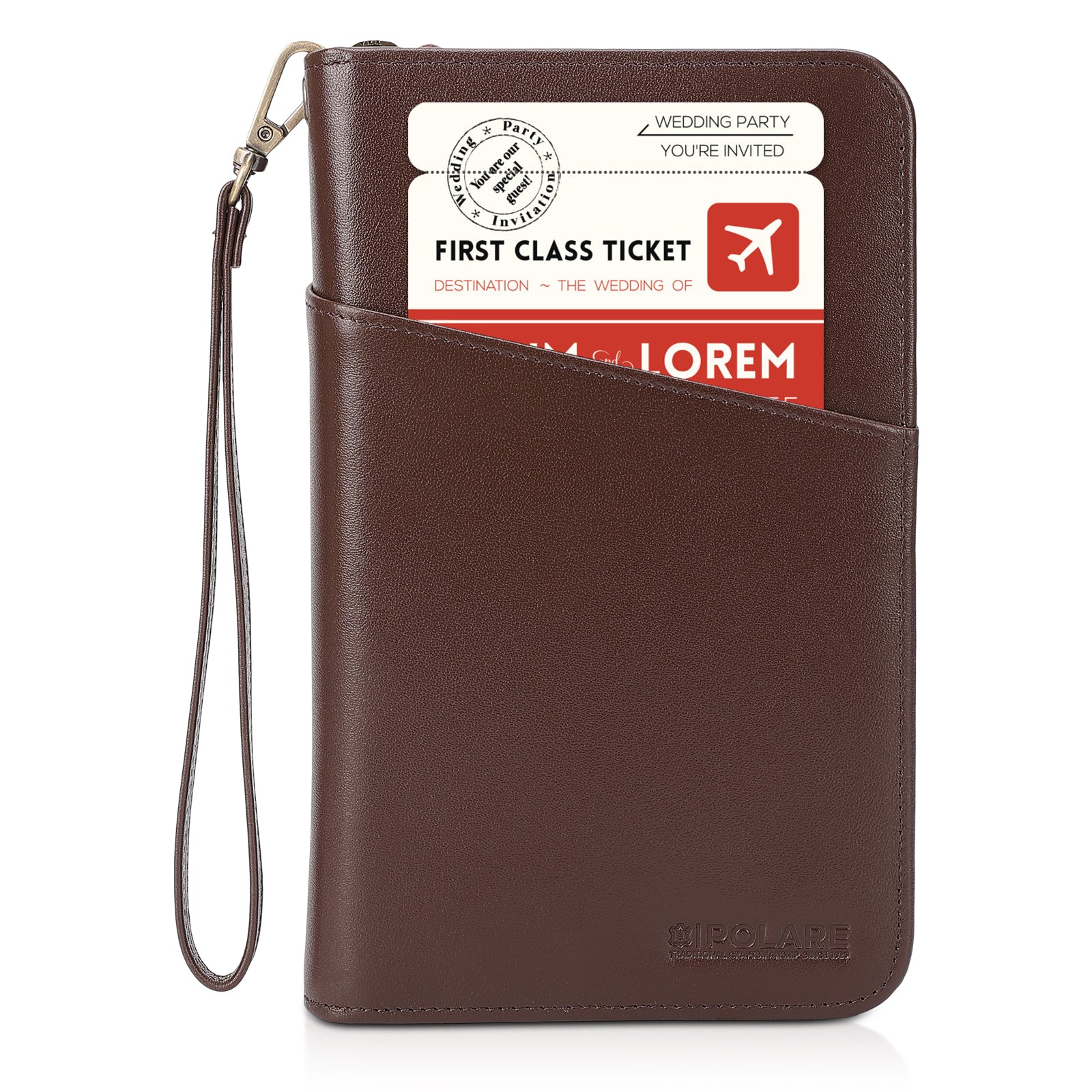 Polare Full Grain Leather RFID Blocking Family Travel Wallet Holds 6 Passports (Coffee)
