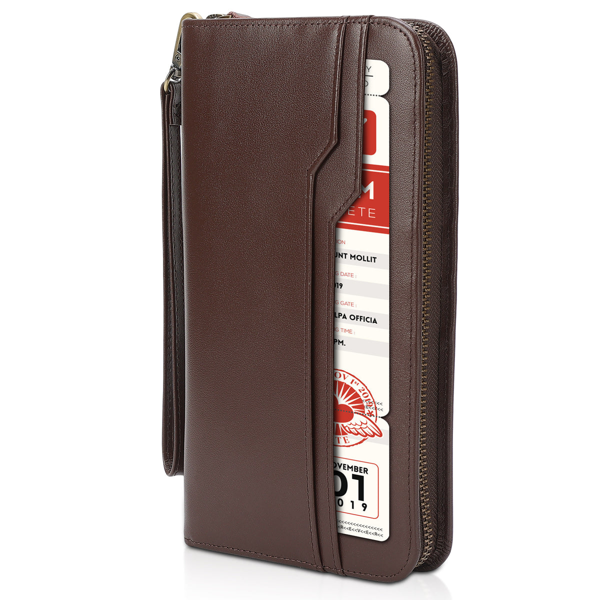 Full Grain Leather Family Travel RFID Blocking Passport Wallet (Coffee)