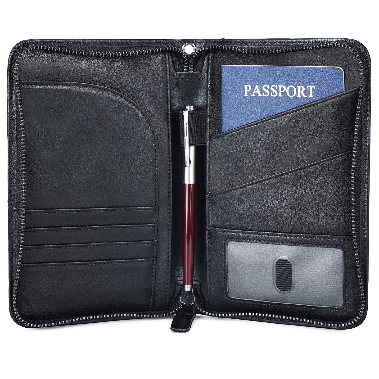 Full Grain Leather Passport Ticket Holder Case Holds 2 Passports (Black)