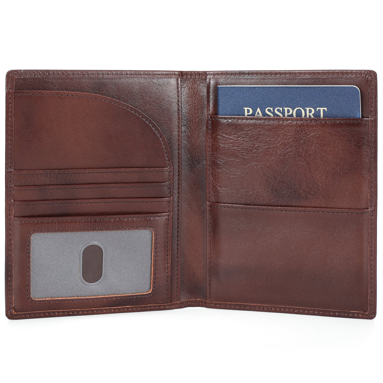 Full Grain Leather Bifold Wallet Passport Holders 2 Passports (Coffee)