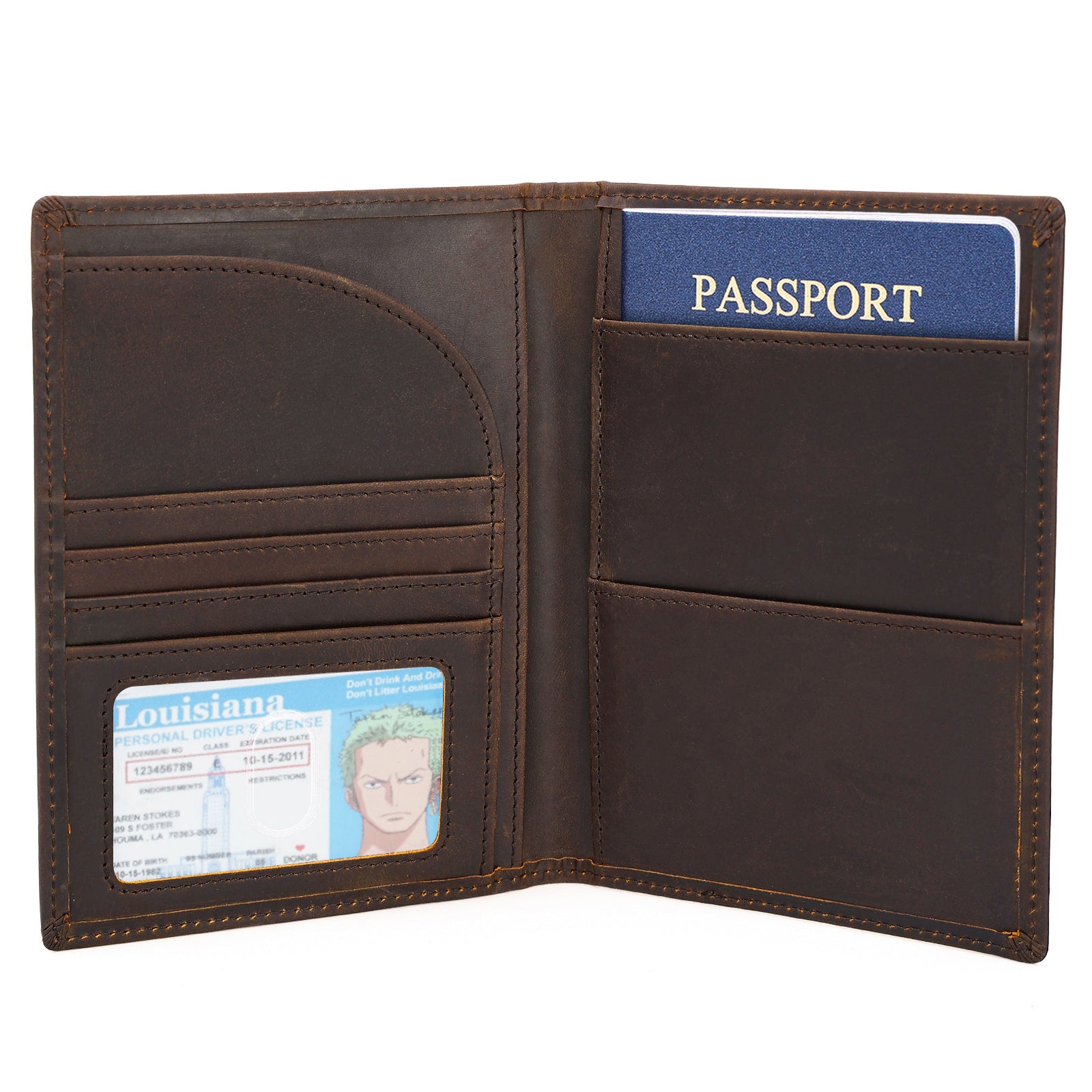 Full Grain Leather Bifold Wallet Passport Holders 2 Passports (Dark Brown)