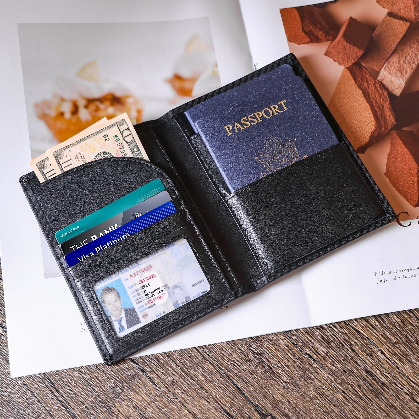 Full Grain Leather Bifold Wallet Passport Holders 2 Passports (Scenario Shows)