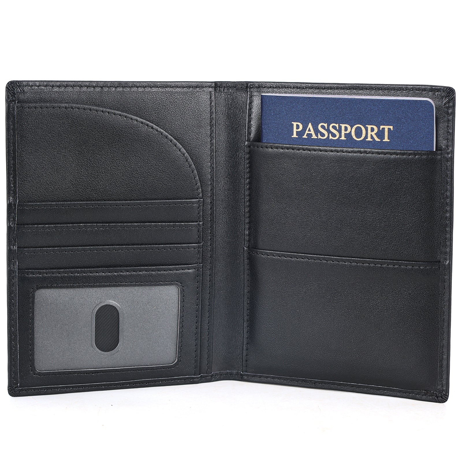 Full Grain Leather Bifold Wallet Passport Holders 2 Passports (Black)