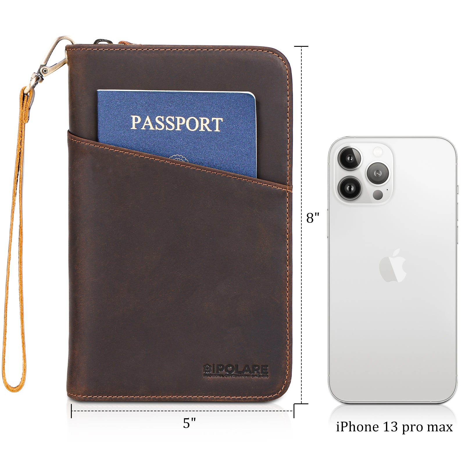 Polare Full Grain Leather Travel Passport Holder Wallet Fits 2 Passports (Front)