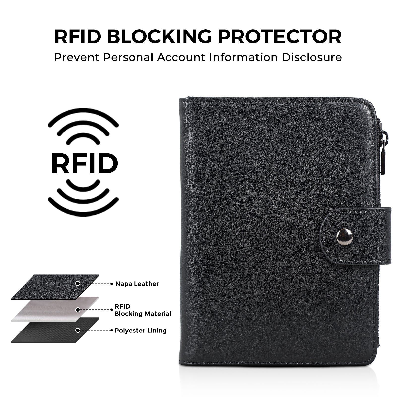 Full Grain Leather 2 Passports Travel Wallet Holder RFID Blocking (Black,RFID Blocking)