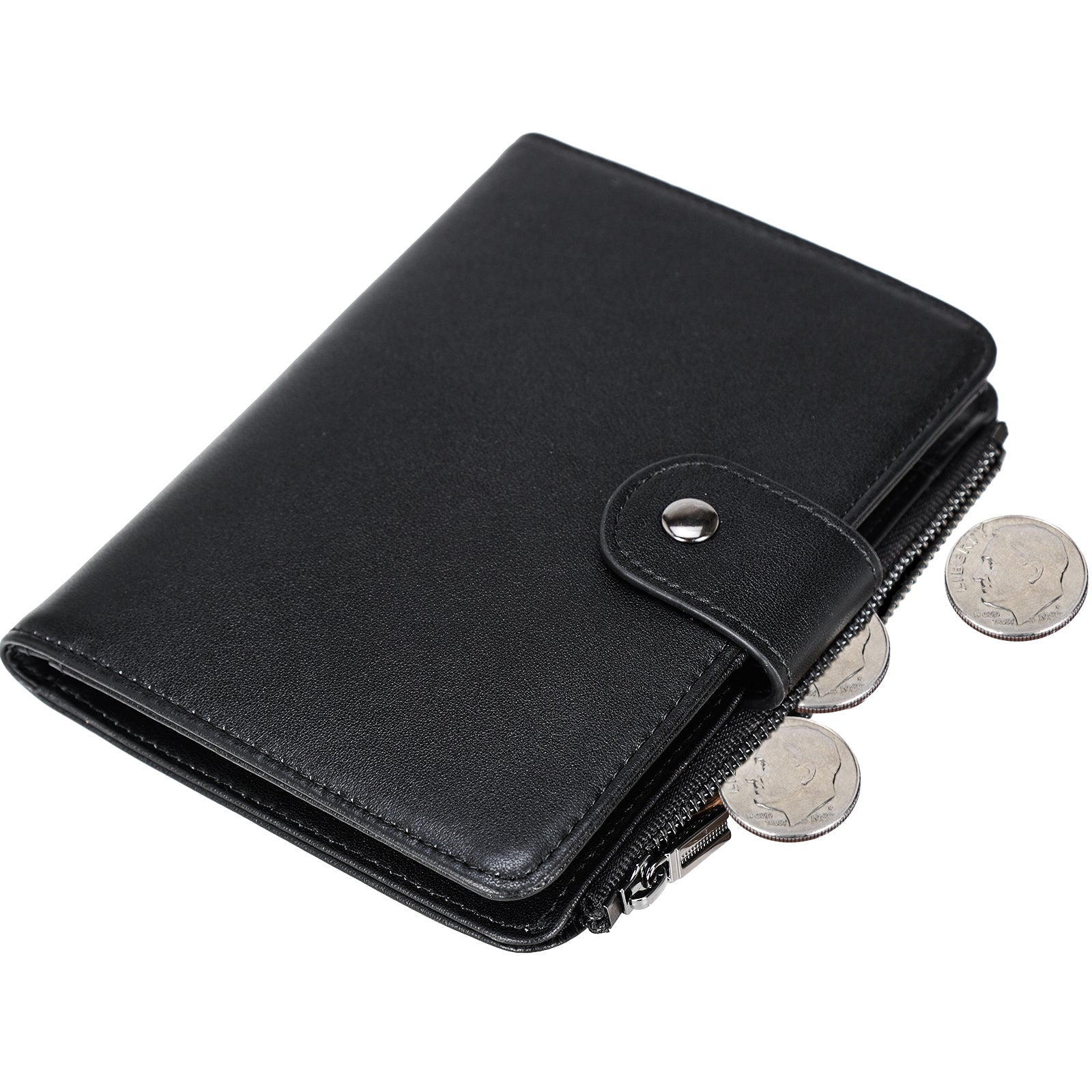 Full Grain Leather 2 Passports Travel Wallet Holder RFID Blocking (Black)
