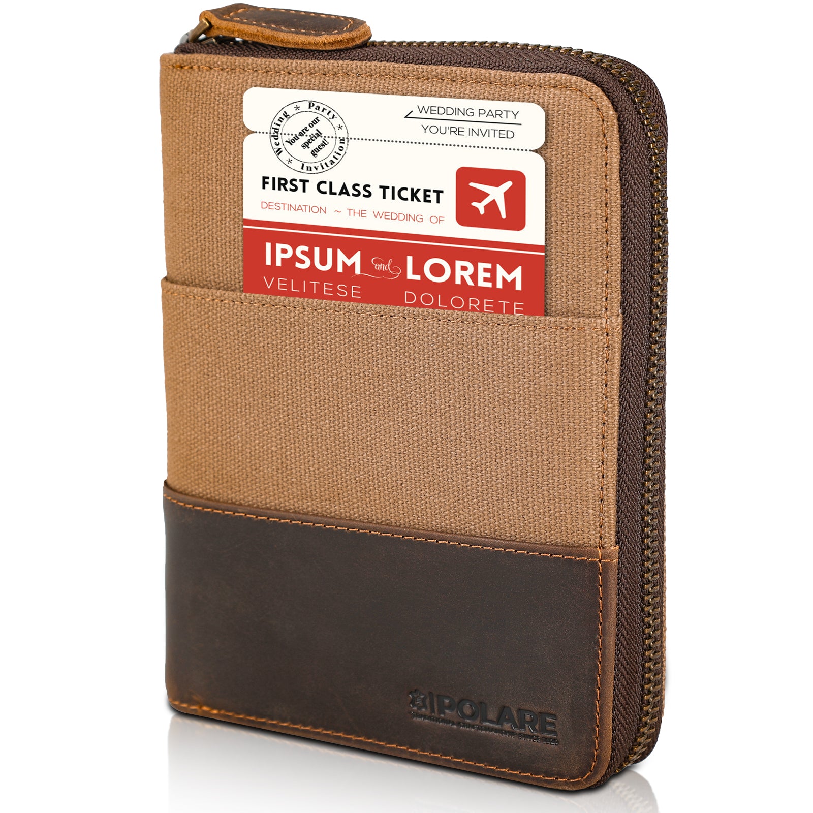 Full Grain Leather Canvas Trim Travel Passport Wallet 