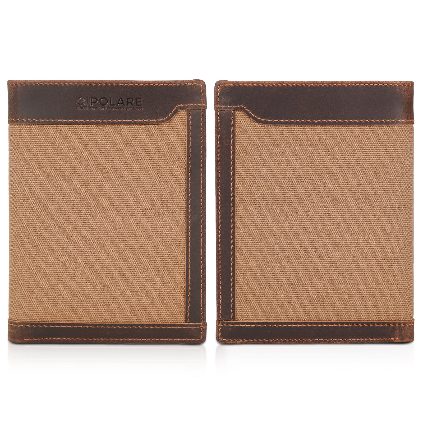 Leather Trim Canvas Passport Holder Travel Wallet (Front/Back)