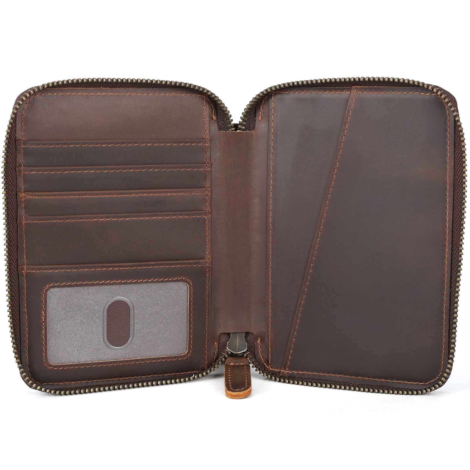 Full Grain Leather Travel Bifold Passport Holder with YKK Zipper (Inside)