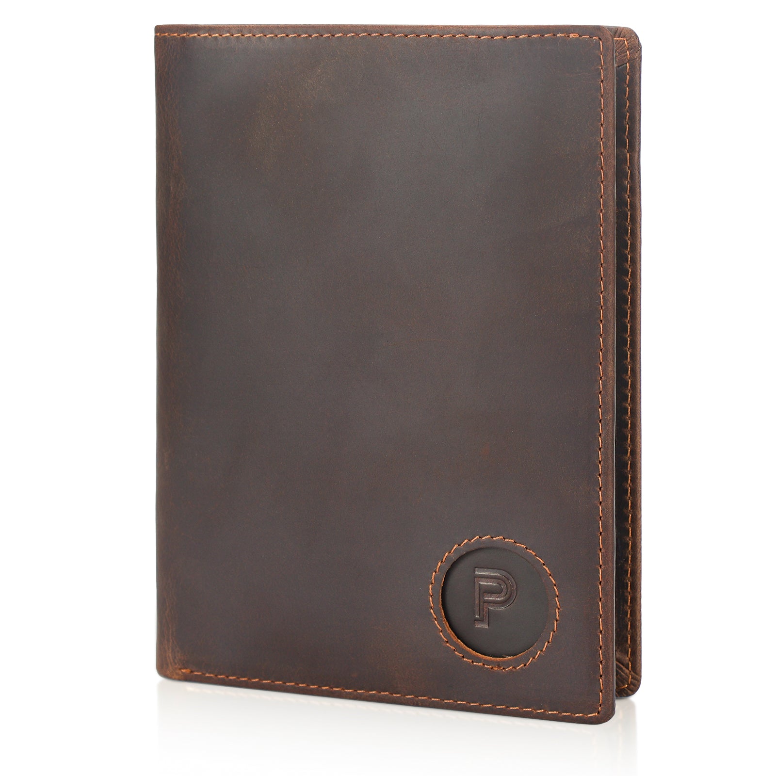 Luxury RFID Blocking Leather Passport Holder Travel Wallet with AirTag Slot (Dark Brown)