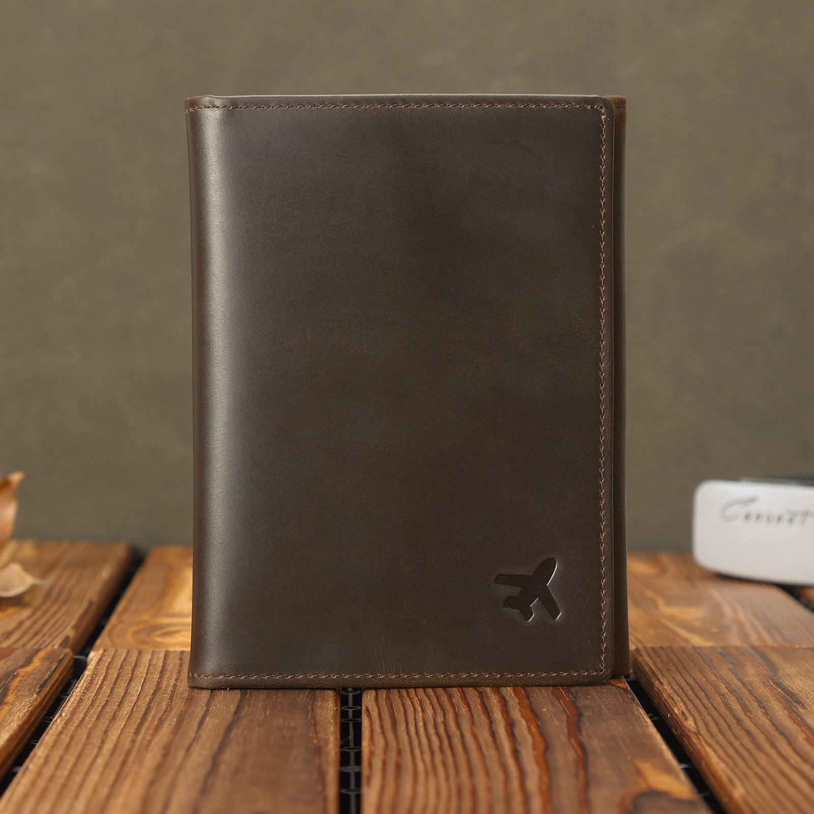 Leather Pilot Wallet Passport Holder Tri-fold Travel Cover (Dark Brown,Scenario Shows)