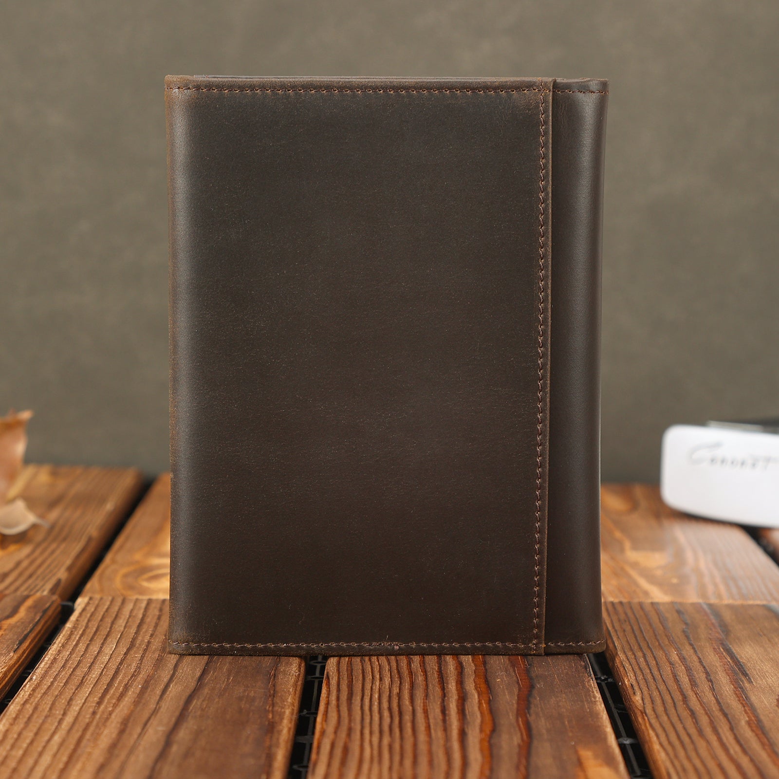 Leather Pilot Wallet Passport Holder Tri-fold Travel Cover (Dark Brown,Scenario Shows)