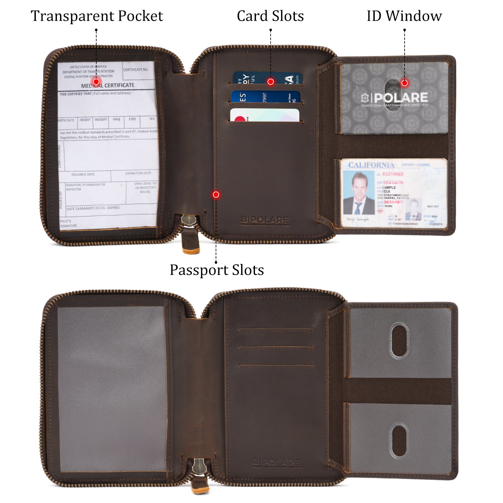 Leather Pilot Wallet Passport Holder RFID Blocking Tri-fold Travel Cover 
