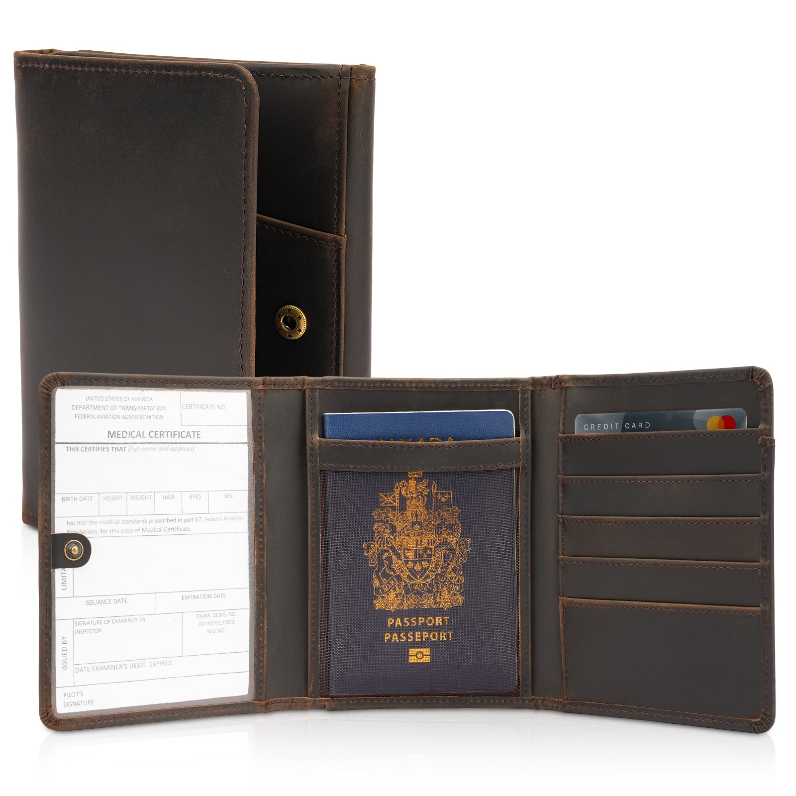 Polare Full Grain Leather Pilot Wallet Passport Holder RFID Blocking T