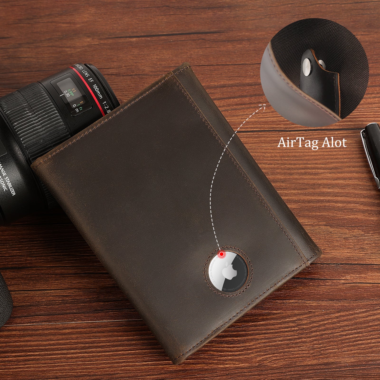 Leather Pilot Wallet Passport Holder RFID Blocking Trifold Wallet (Back)