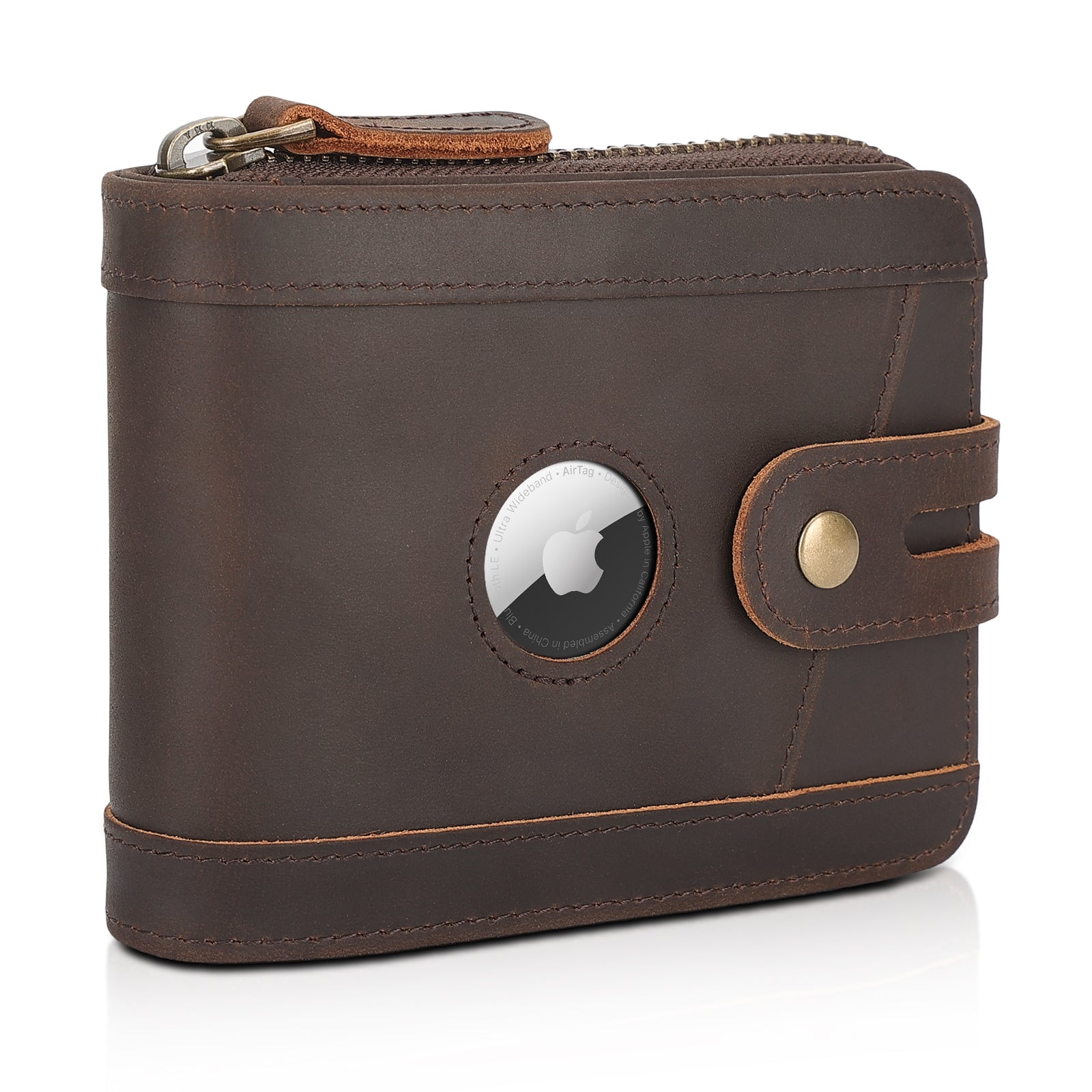 Leather Bifold Wallet RFID Blocking Card Case with AirTag Slot