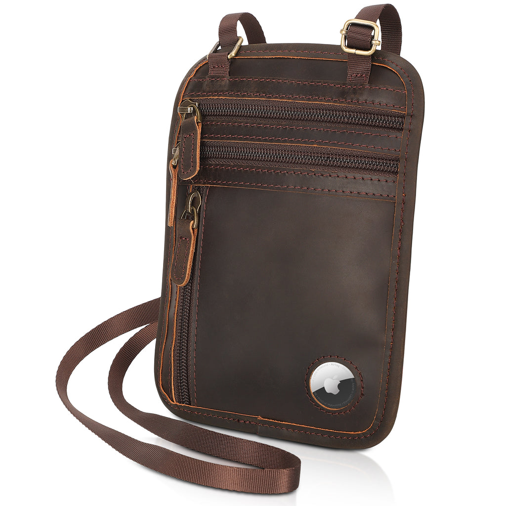Polare Full Grain Leather Neck Wallet RFID Blocking Passport Holder Tr