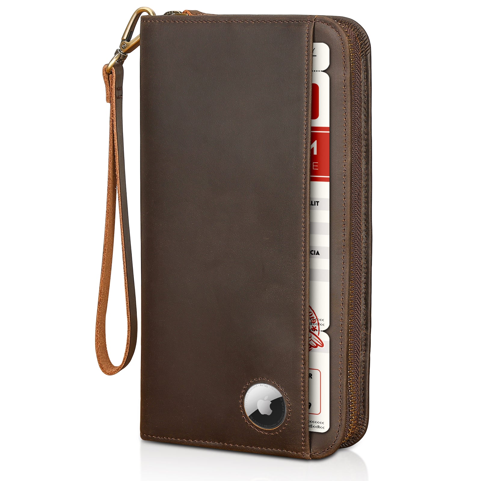 Leather Family Passport Holder with Coin Pouch AirTag Slot