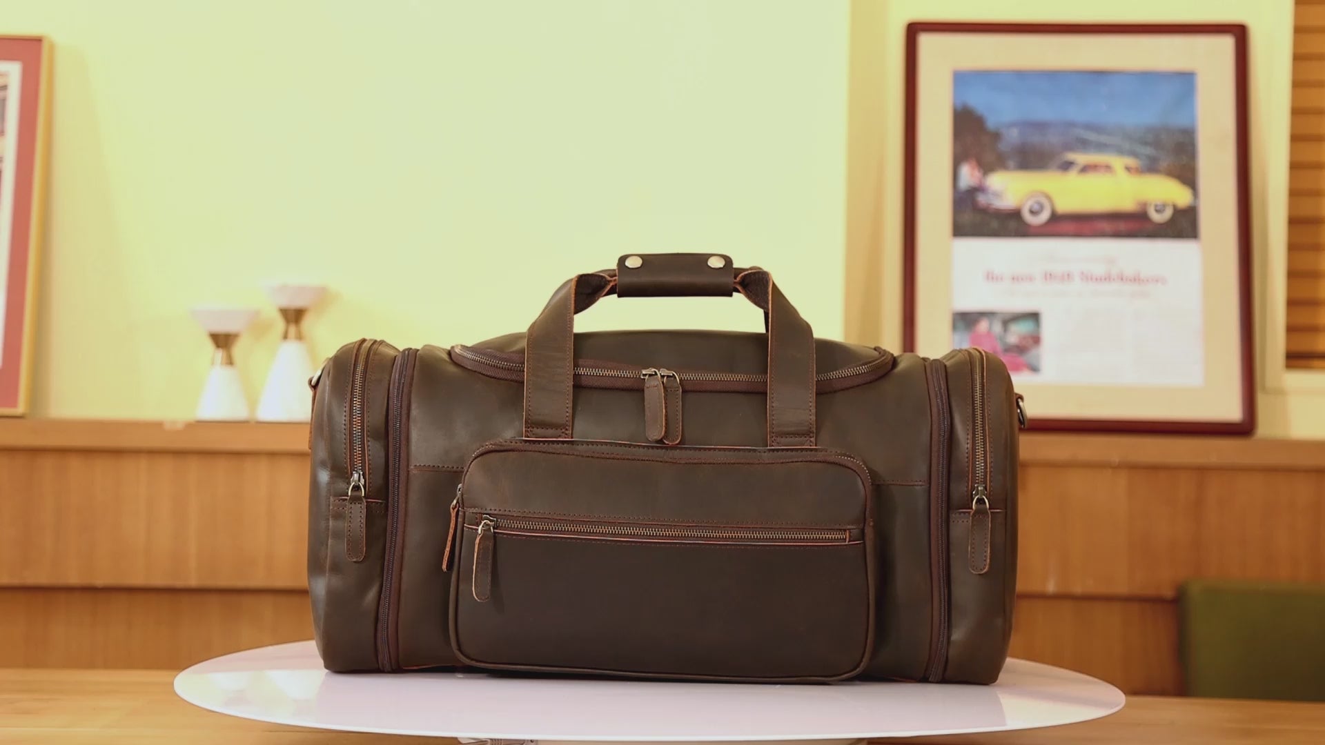 Leather Travel Bag Men's Gym Duffel Bag Overnight Bag 