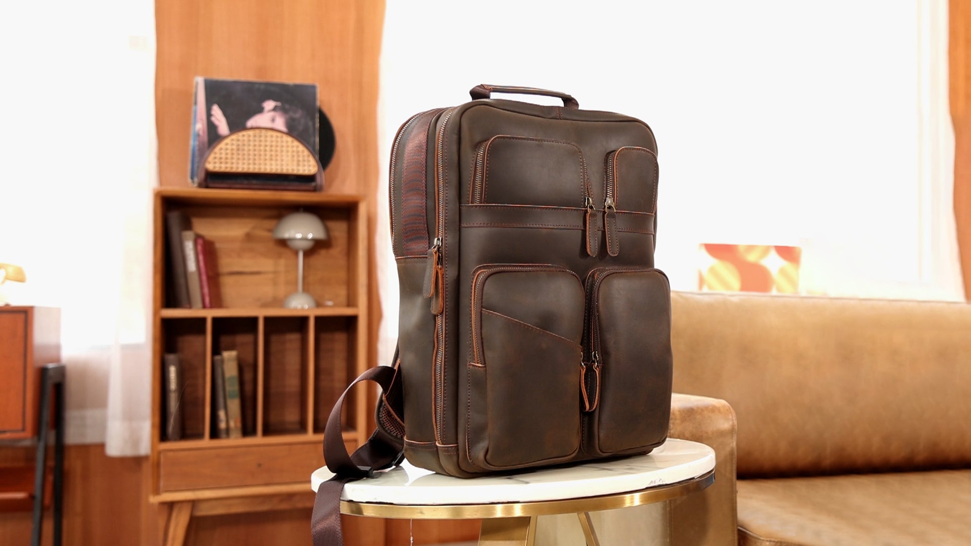 Leather Backpack, Men's Brown Leather Laptop Backpack from Satchel