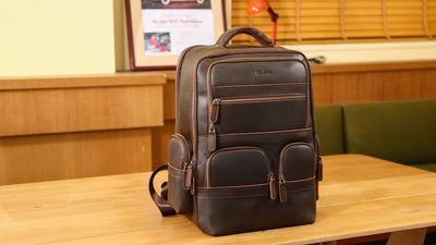 Full Grain Leather 17.3 Inch Laptop Backpack Large Travel Rucksack 29L (video)