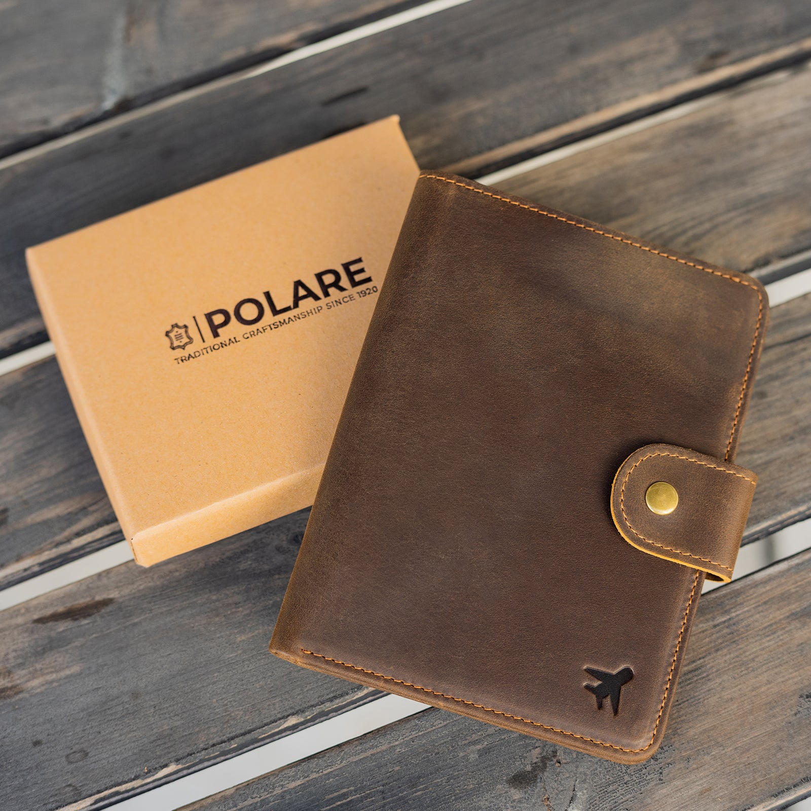 Polare Full Grain Leather Snap Bifold Travel Passport Holder (Scenario Shows)