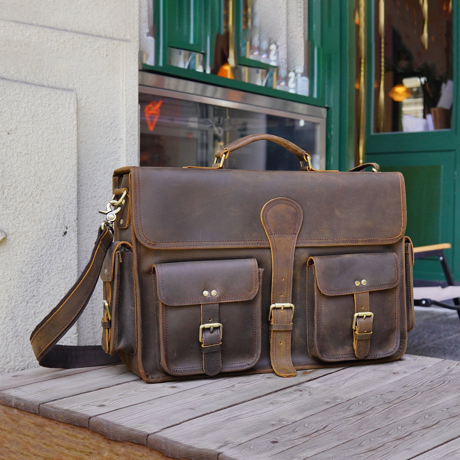 Vintage leather laptop briefcase Clearance