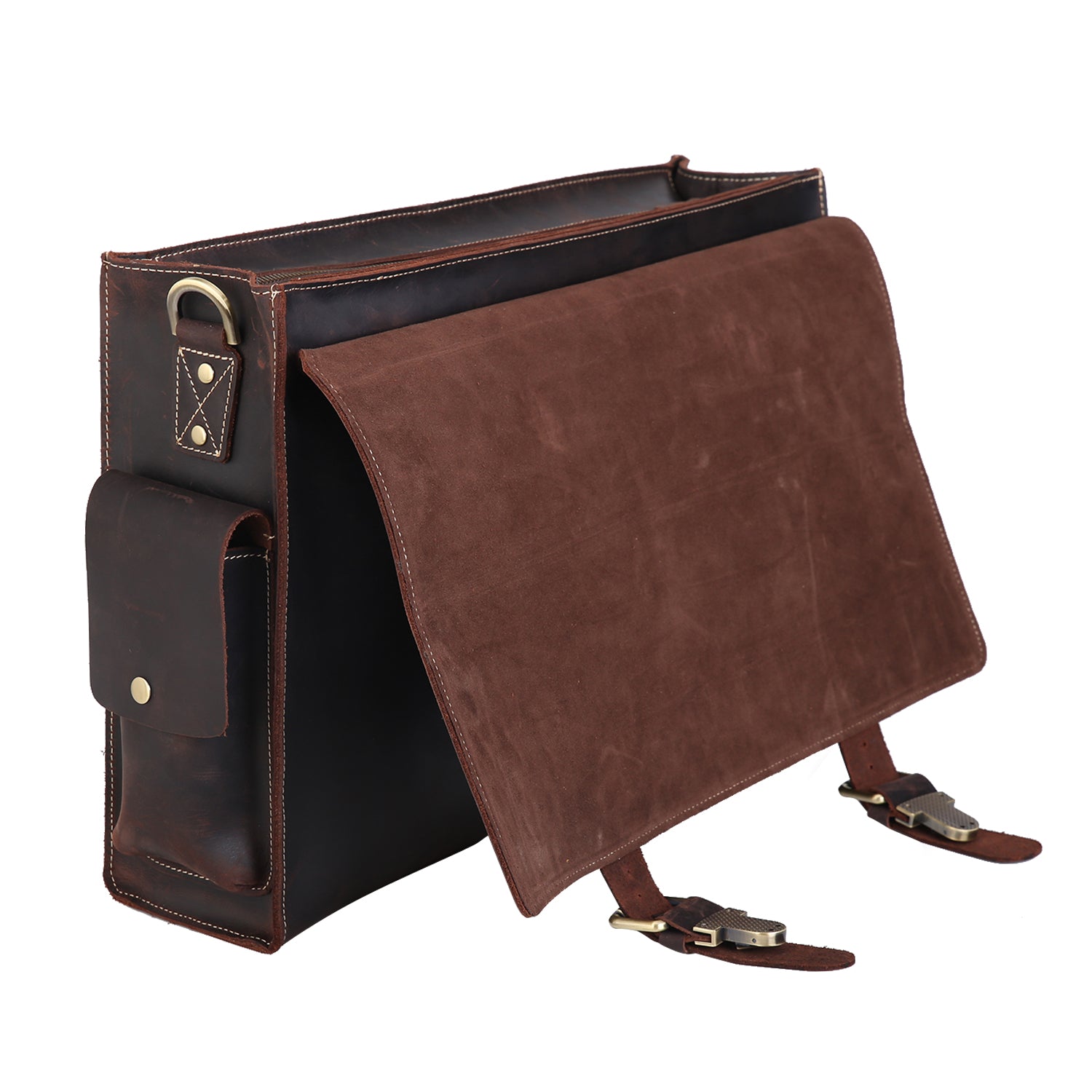 Polare Mens Leather Laptop Briefcase Business Messenger Bag (Dark Brown, Flap)