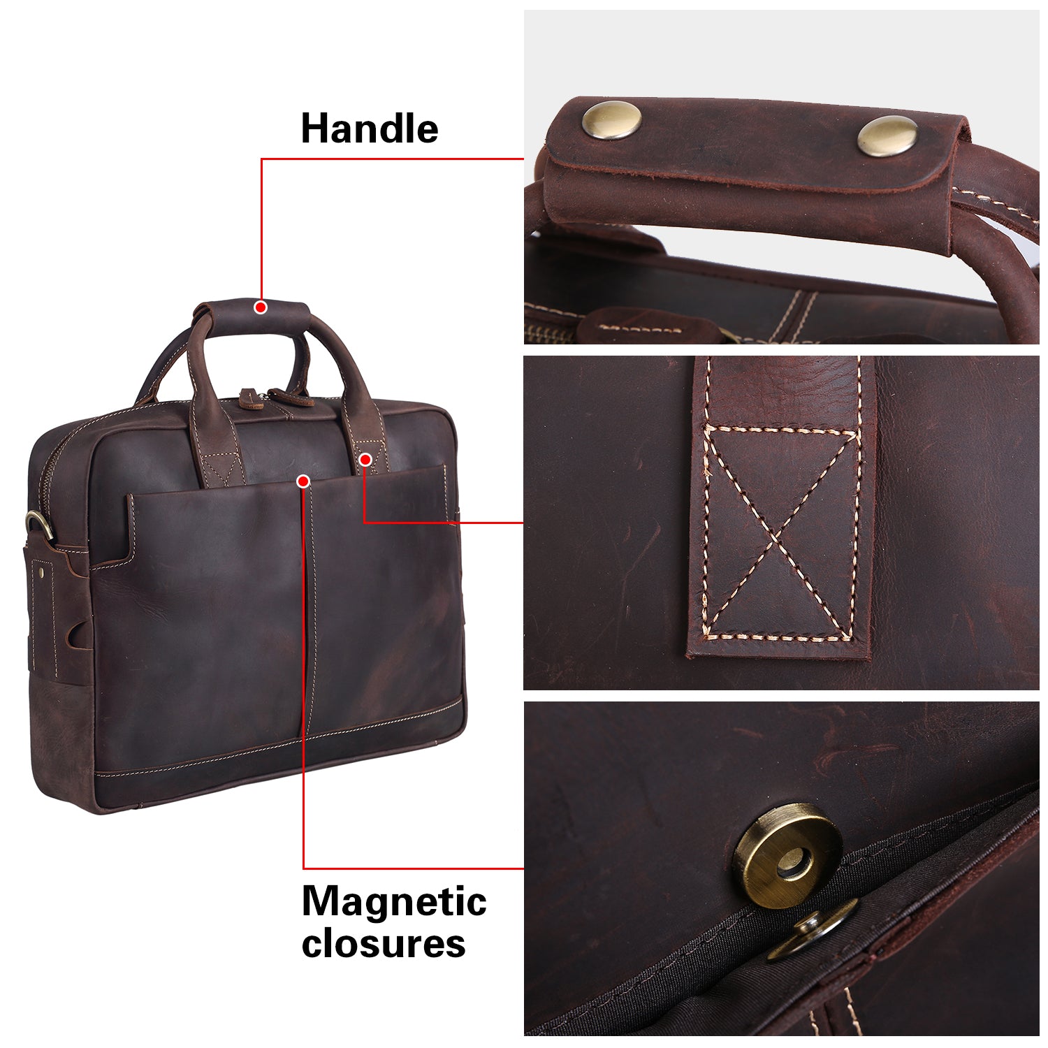 Polare Men's Sturdy Genuine Leather Laptop Bag Briefcase Shoulder Bag