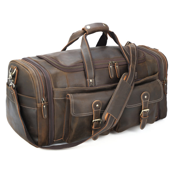 Polare 23" Expandable Full Grain Cowhide Leather Gym Weekender Bag