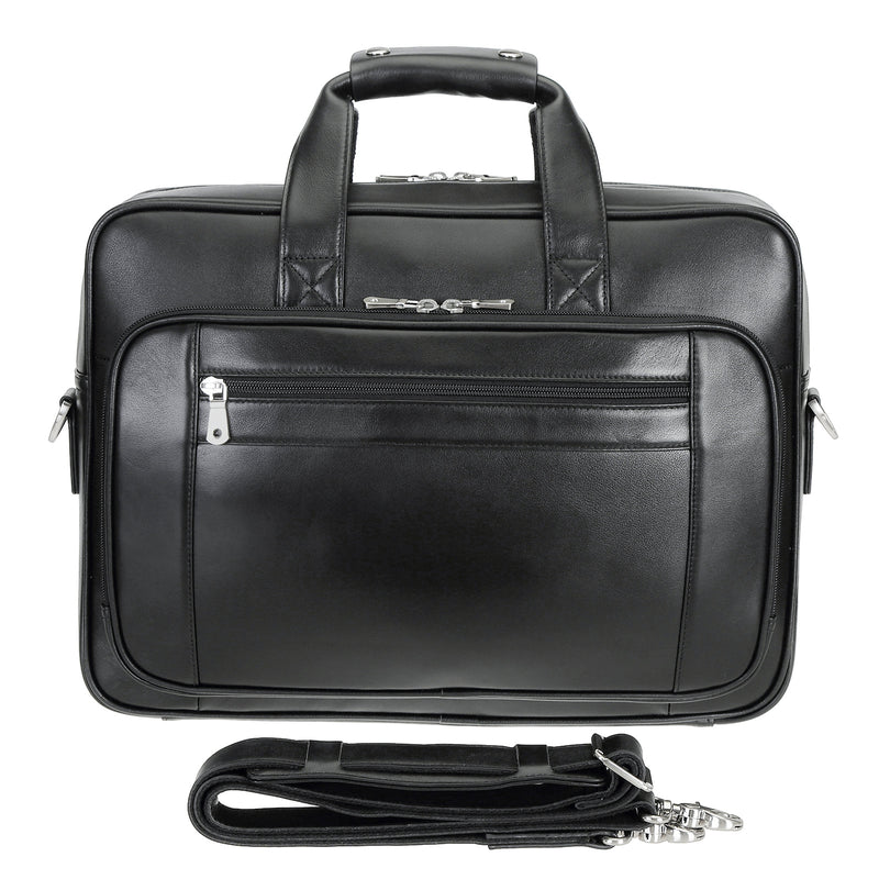 Polare 17" Full Grain Leather Briefcase Business Travel Laptop (Front)