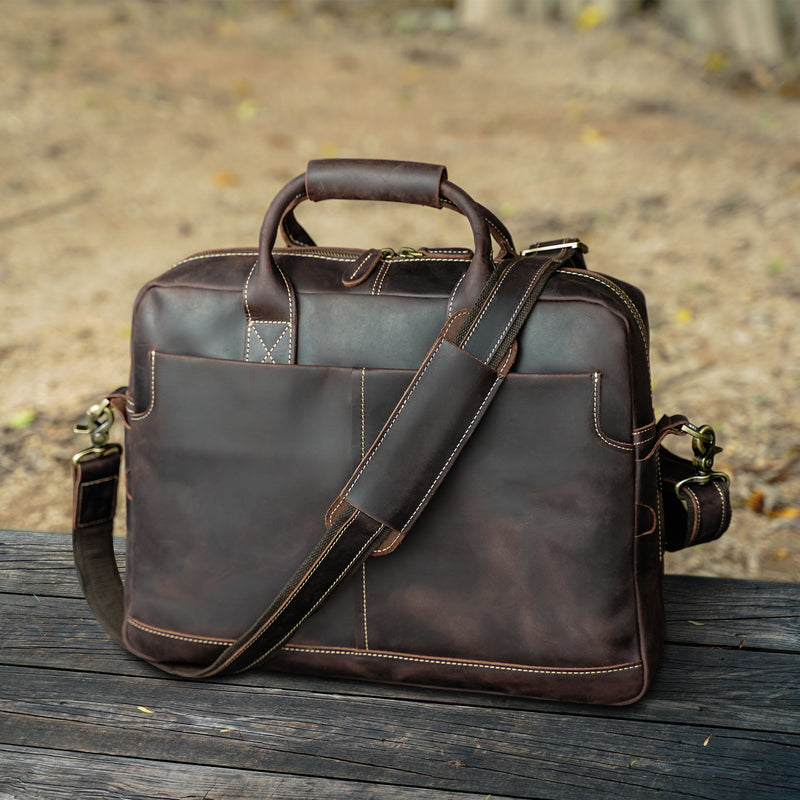 Polare Leather Briefcase for Men Business Travel Messenger Bags 15.6 Inch Laptop Bag YKK Metal Zipper