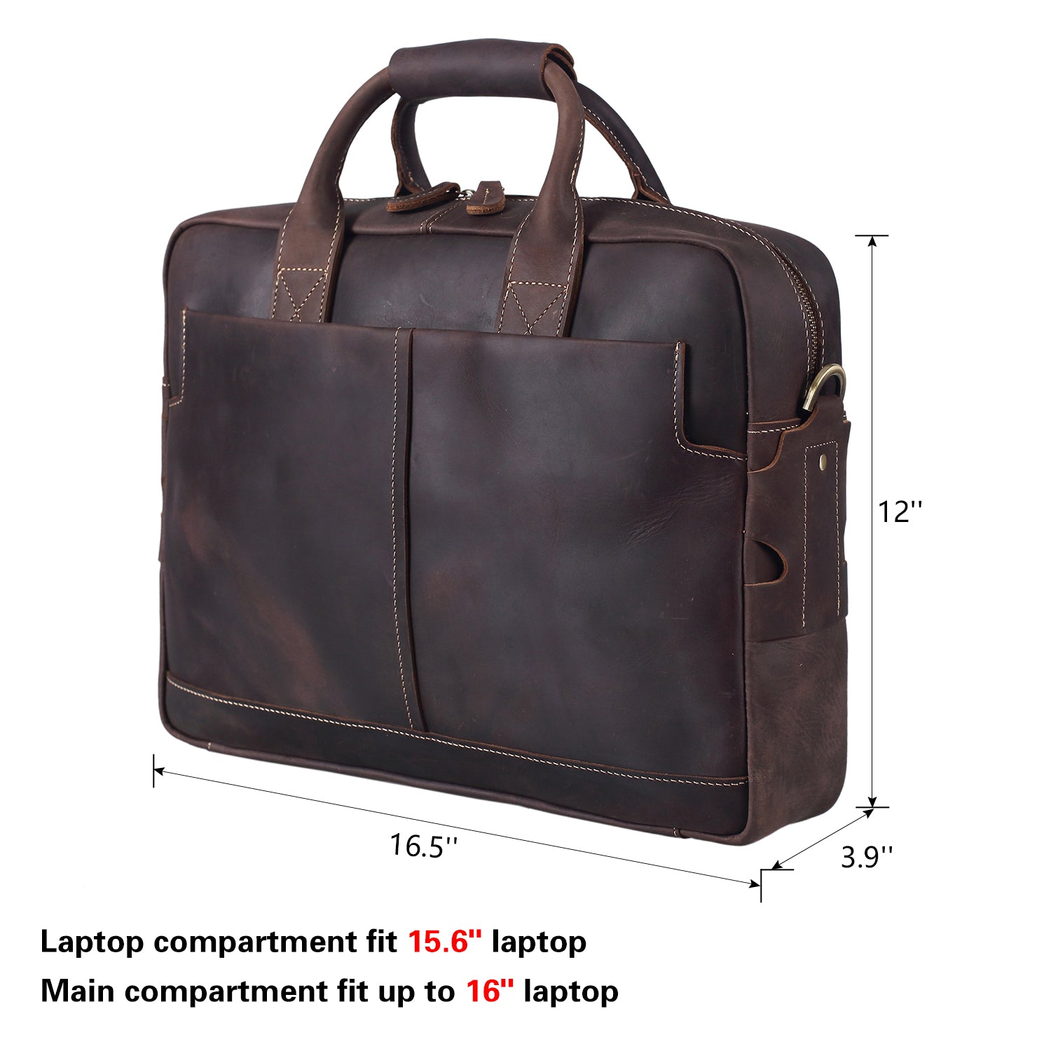 Polare Thick Authentic Genuine Leather 16'' Laptop Case Bag Briefcase (Dark Brown,Dimension)
