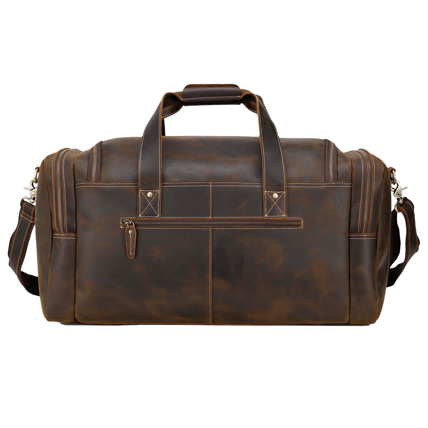 Polare 23" Full Grain Leather Gym Weekender Luggage Bag (Brown,Back)