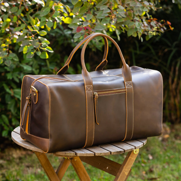 Polare 23.2'' Leather Duffel Bag Overnight Weekender Bag (Brown,Scenario Shows)