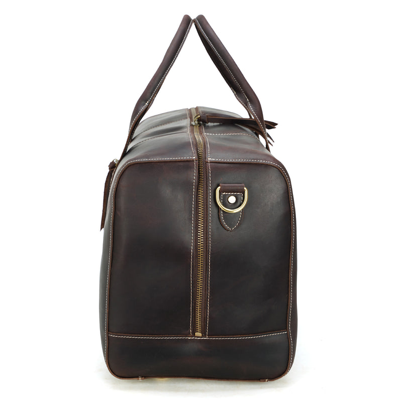  Polare 23.2'' Leather Duffel Bag Overnight Weekender Bag (Dark Brown, Profile)