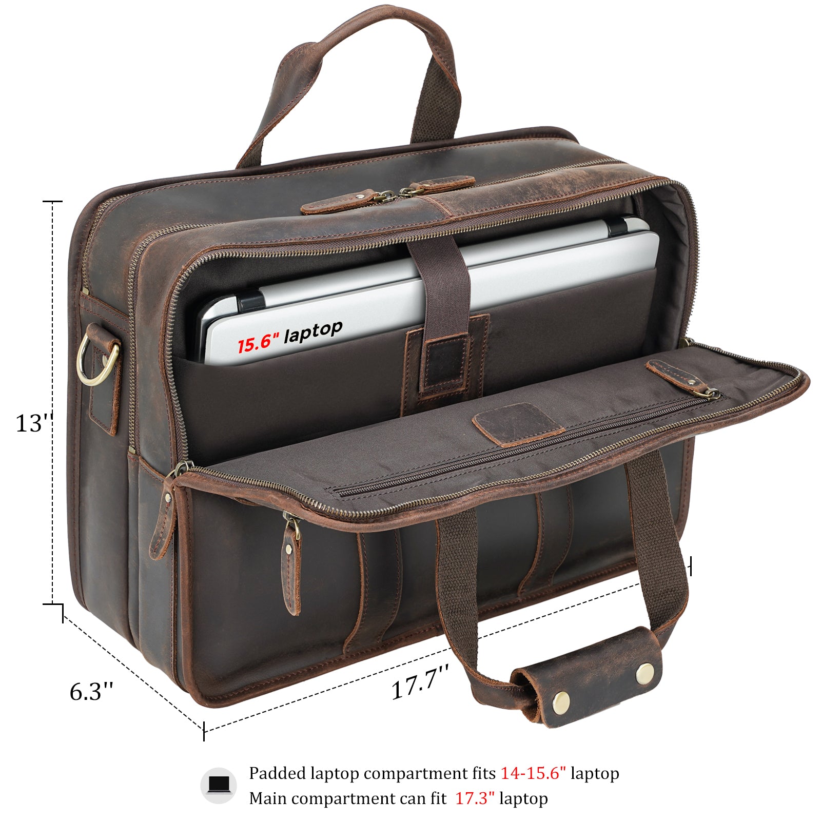 Polare 17" Modern Messenger Bag Laptop Briefcase (Dark Brown, Dimension)