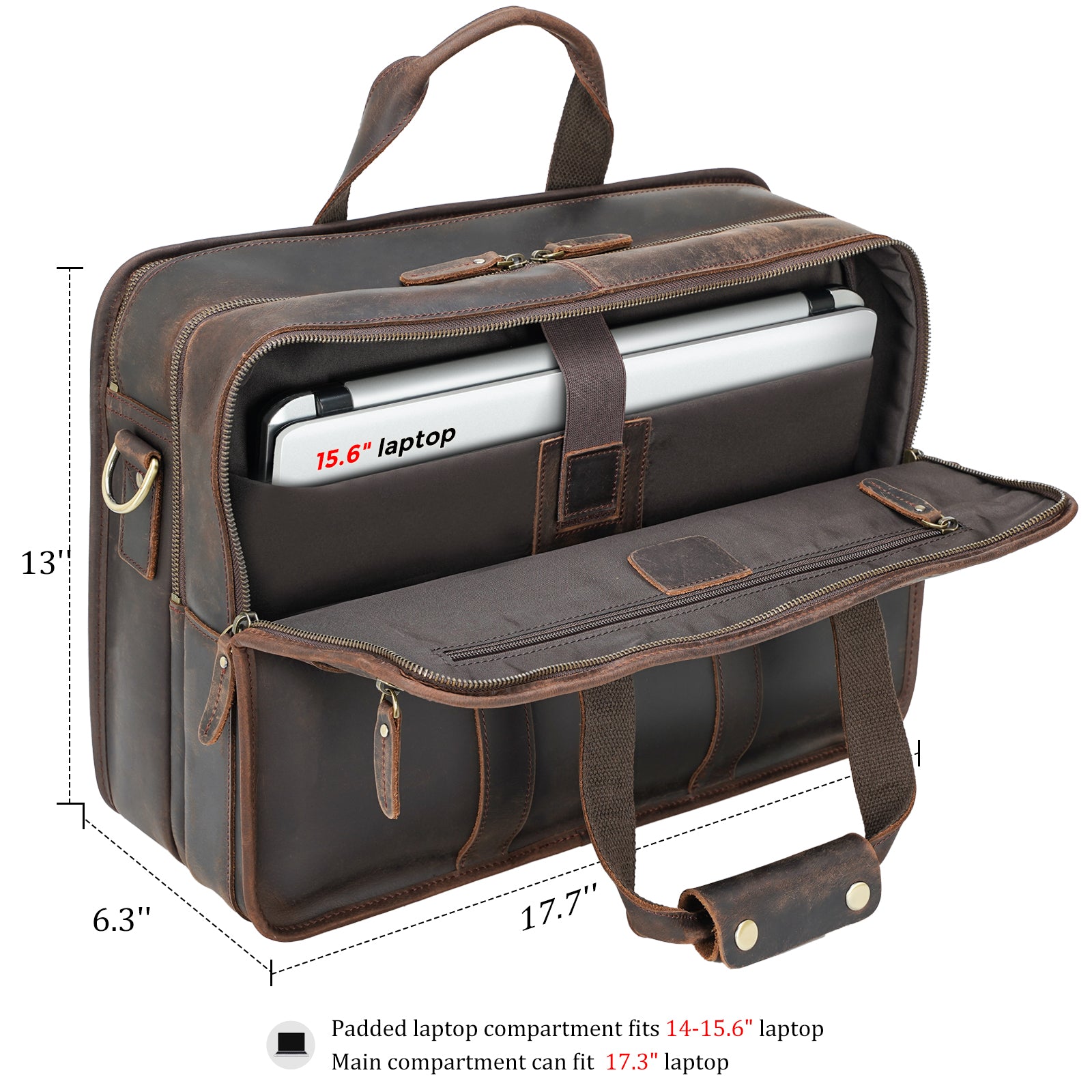 Leather laptop bag 2-compartment